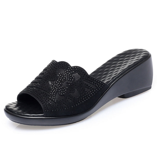 Damen Fashion Sandalen mit modischer Blütenapplikation und komfortablem Plateau EB