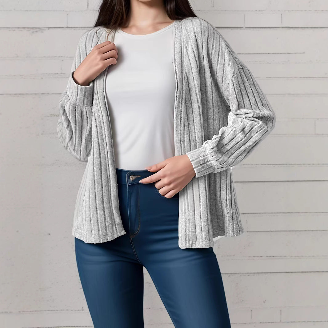 Damen Strickjacke mit vertikalem Rippmuster und bequemem Schnitt EB
