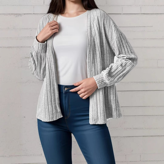 Damen Strickjacke mit vertikalem Rippmuster und bequemem Schnitt EB