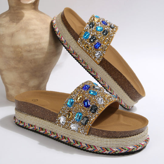 Damen modische Riemchen-Sandalen mit Glitzerelementen EB