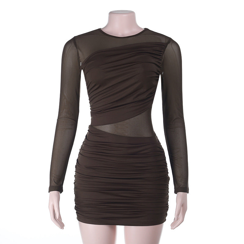 Damen figurbetontes Minikleid mit Raffung und transparenten Einsätzen EB