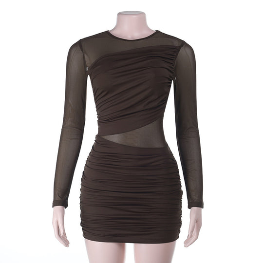 Damen figurbetontes Minikleid mit Raffung und transparenten Einsätzen EB