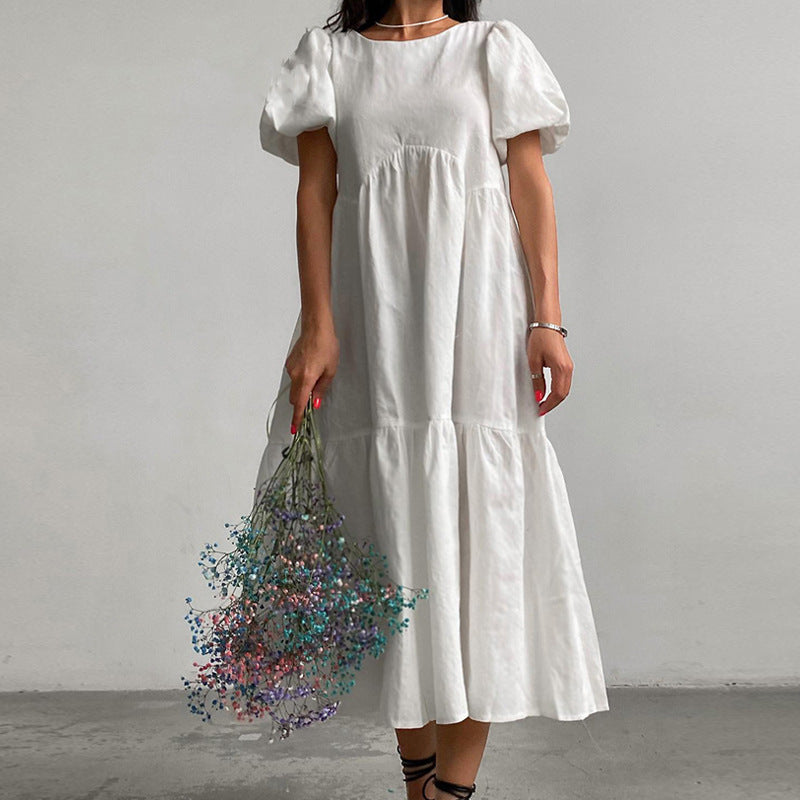 Damen Maxikleid mit voluminösen Puffärmeln und romantischem Design EB