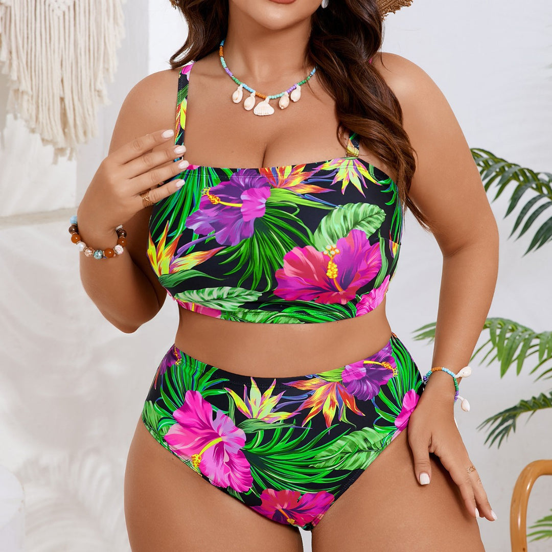 Damen Bandeau-Bikini mit floralem und tierischem Muster EB