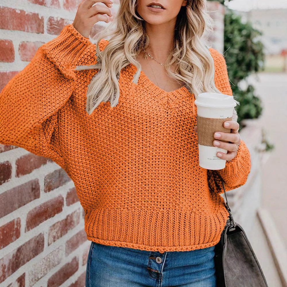 Damen Grobstrickpullover mit V-Ausschnitt und lässiger Passform EB