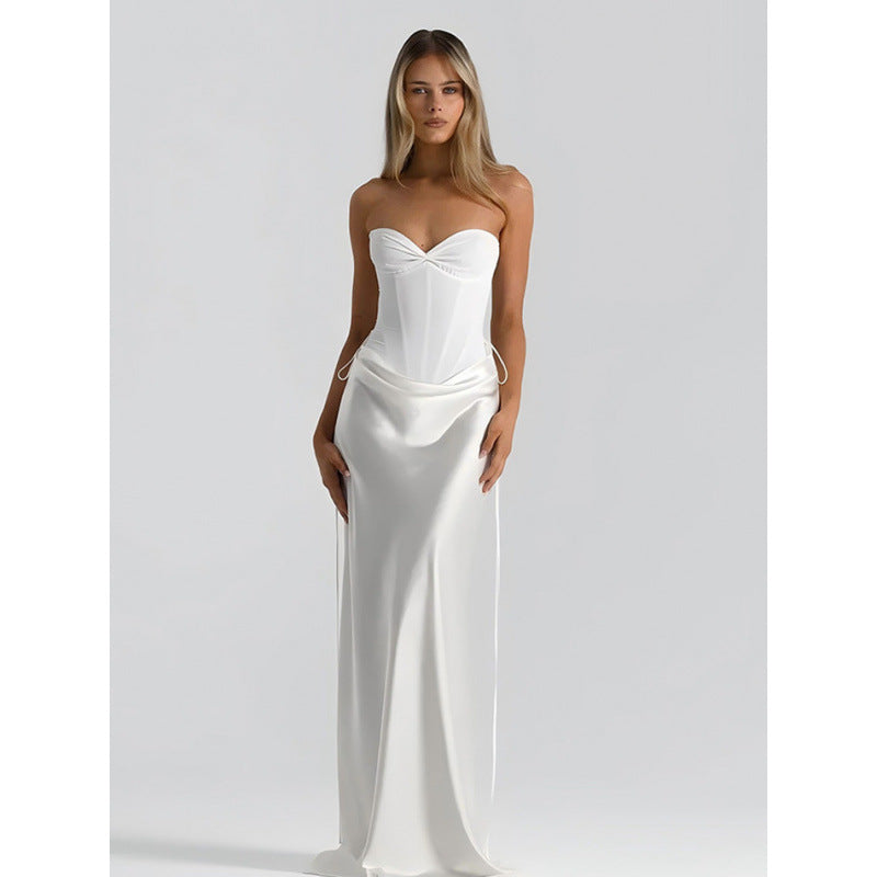 Damen Elegantes Trägerloses Maxikleid mit raffiniertem Drapierungsdesign und schmalem Schnitt EB