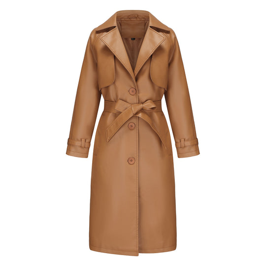 Damen modischer Trenchcoat aus hochwertigem Kunstleder EB