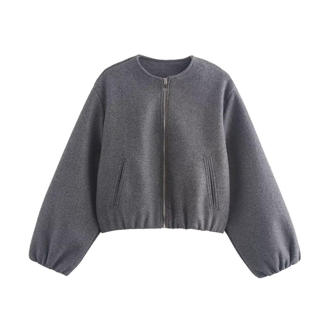 Damen kurz geschnittene Wolljacke mit Reißverschluss EB