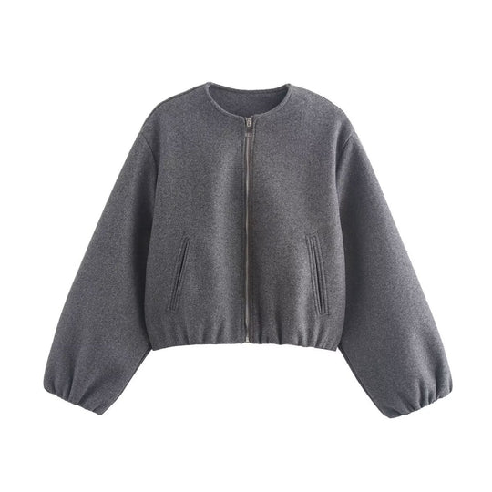 Damen kurz geschnittene Wolljacke mit Reißverschluss EB