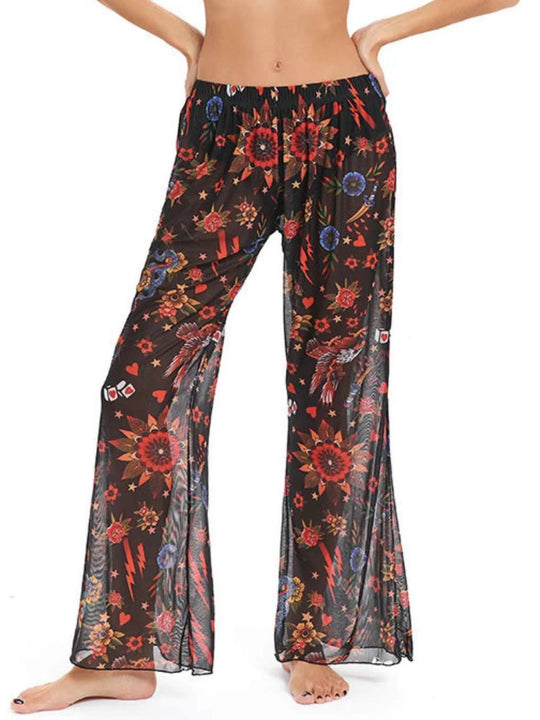 Damen Elegante Strandhose mit floralem Muster EB