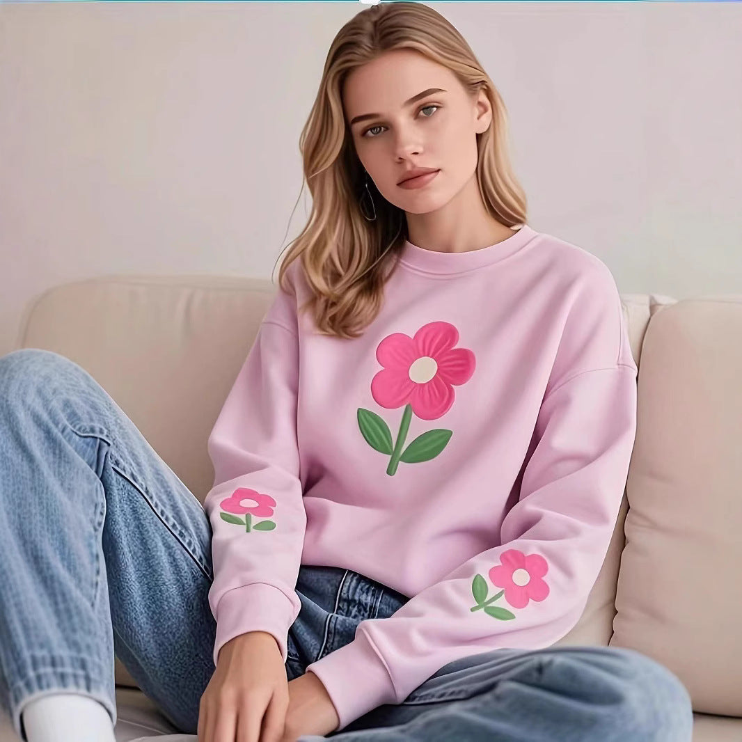 Damen Sweatshirt mit farbenfrohem Blumenmotiv EB