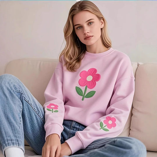 Damen Sweatshirt mit farbenfrohem Blumenmotiv EB