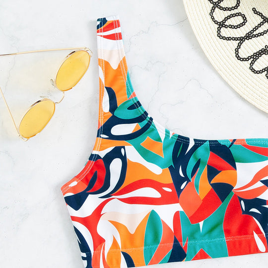 Damen asymmetrischer Bikini mit floralem Design EB