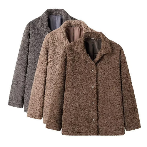 Damen kuschelige Fleecejacke mit Knopfverschluss und hohen Kragen EB