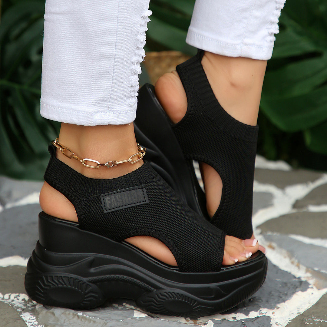 Damen Plattform-Sandalen mit atmungsaktivem Strickmaterial EB
