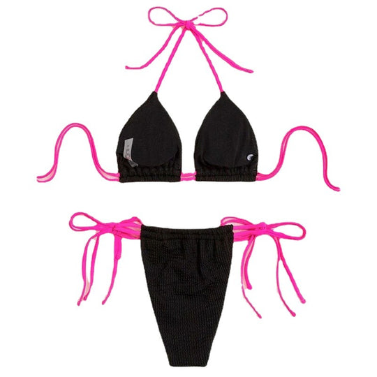 Damen Triangel-Bikini mit verstellbaren Bindebändern und modischer Textur EB