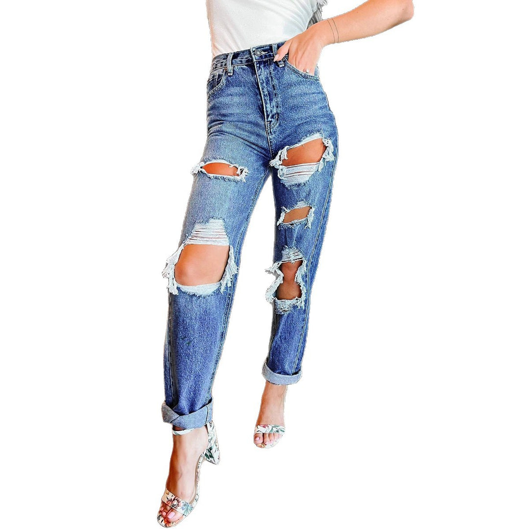 Damen Ripped High-Waist Jeans im lässigen Boyfriend-Schnitt EB