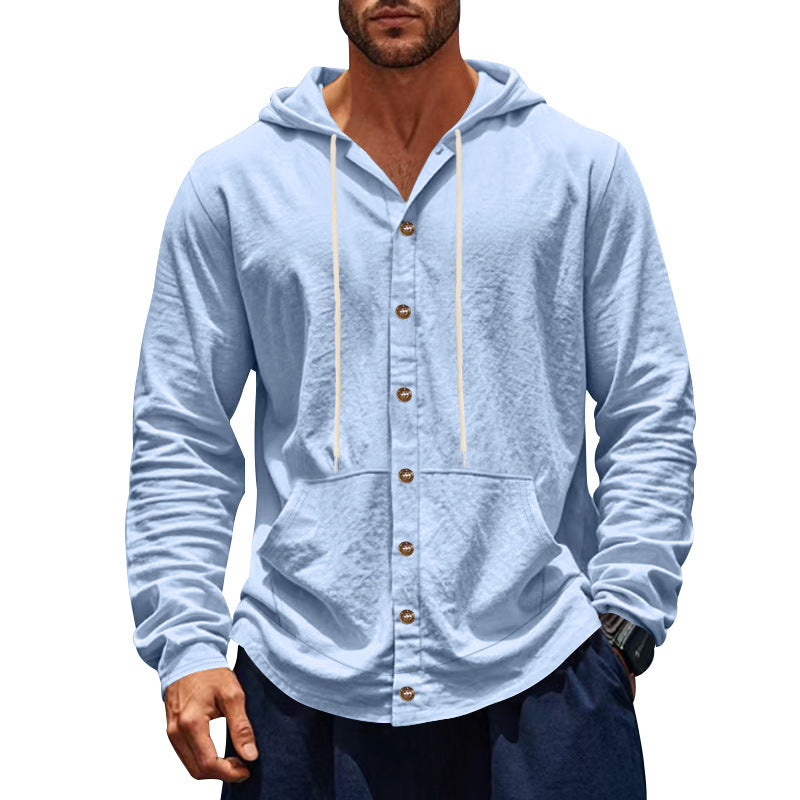 Herren Kapuzenshirt mit Knopfleiste und praktischen Taschen EB