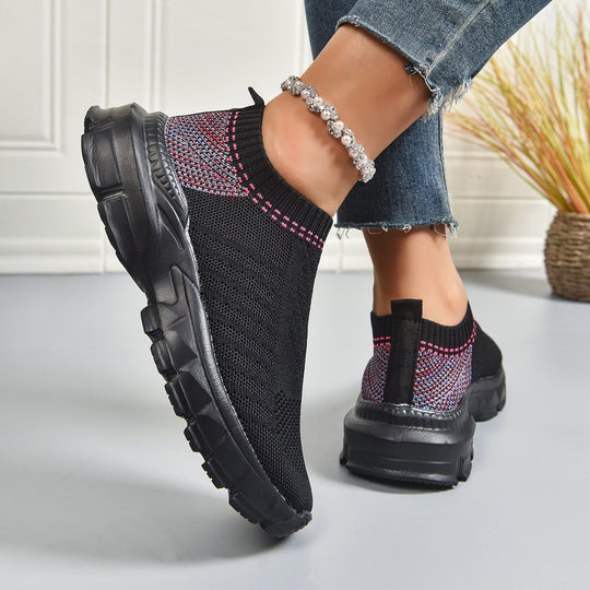 Damen trendige Slip-On Sneakers mit atmungsaktivem Strickdesign EB