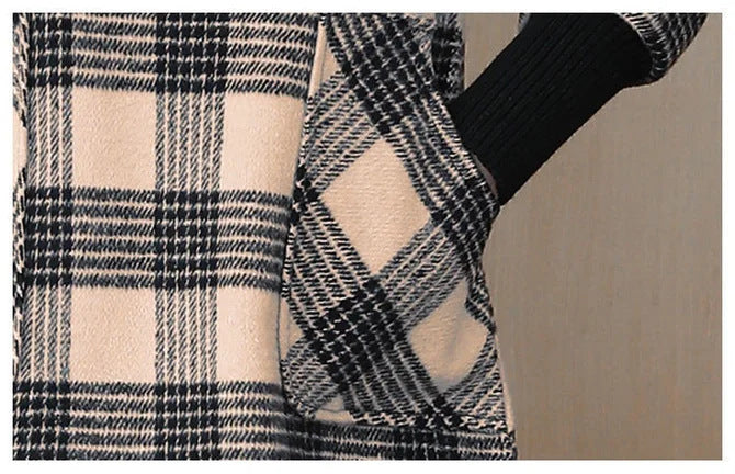 Damen Karo Kleid mit hochgeschlossenem Kragen und praktischen Taschen EB