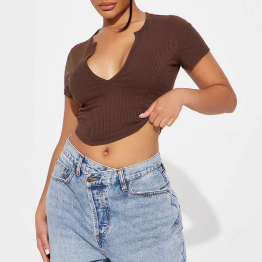 Damen Cropped Shirt mit v-förmigem Ausschnitt EB