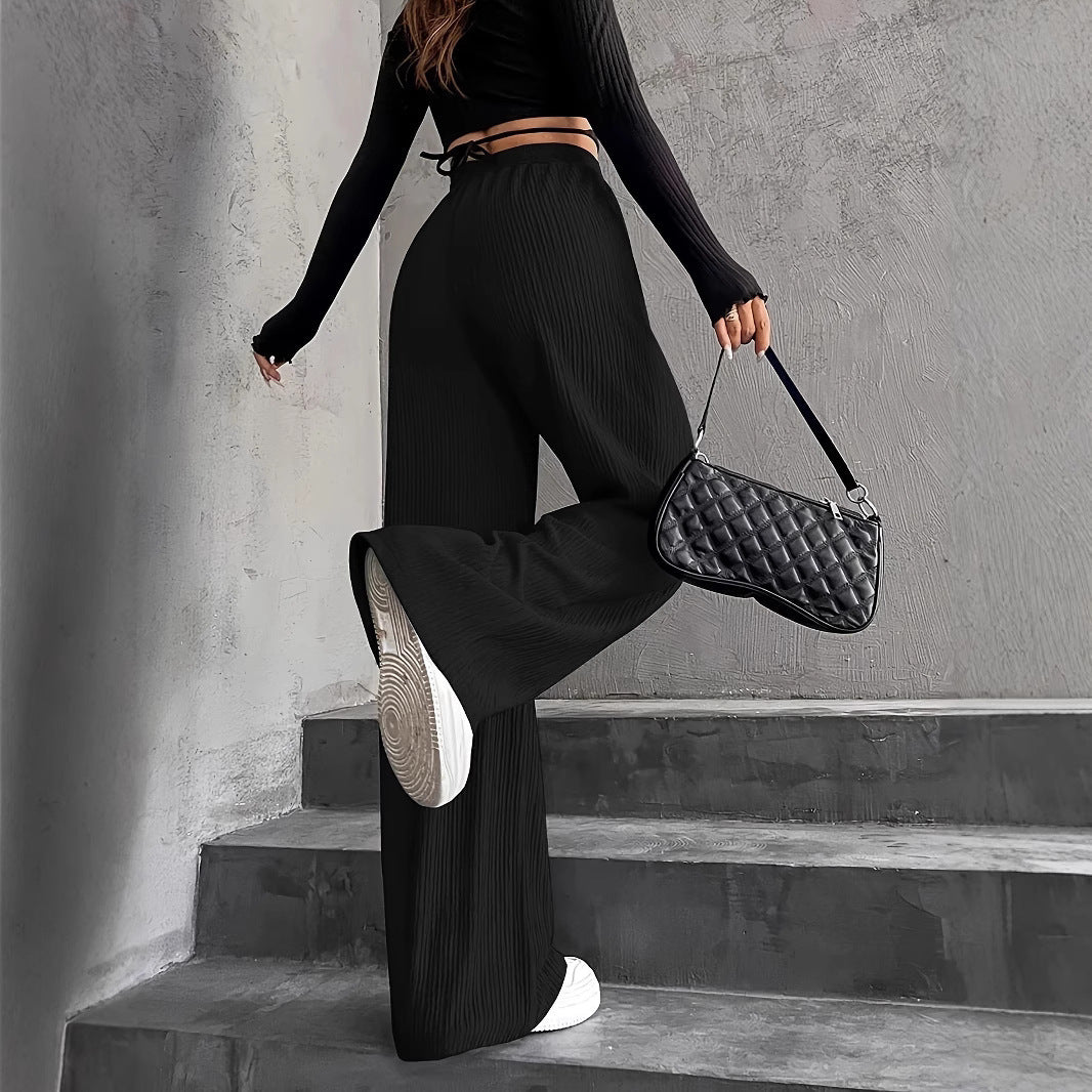 Damen weite Pluderhose mit geripptem Design und elastischem Taillenbund EB