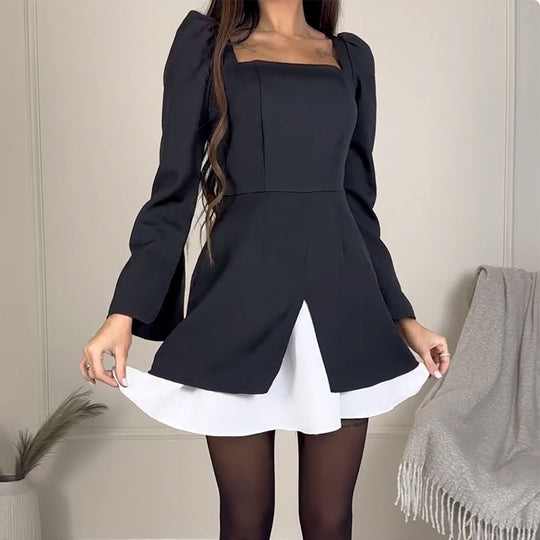 Damen Cocktailkleid mit Puffärmeln und asymmetrischem Schnitt EB