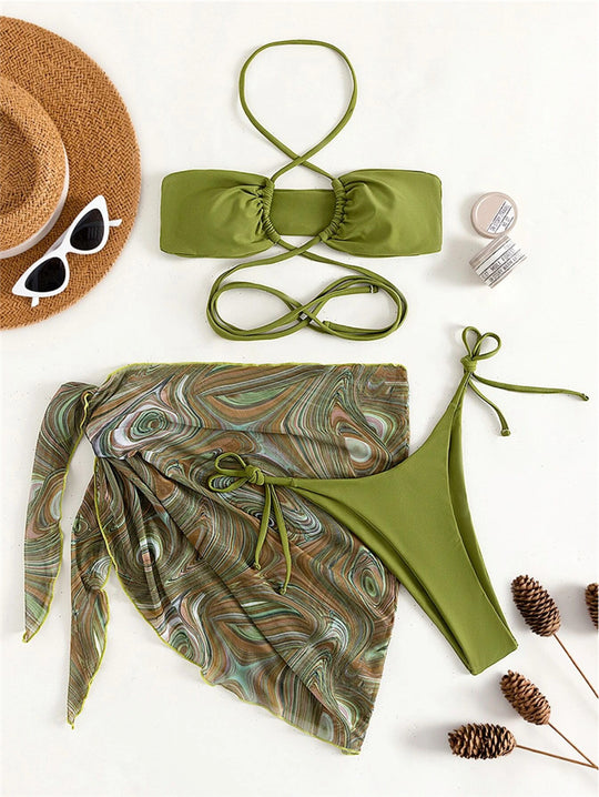 Damen Bikini-Set mit raffiniertem Wickeldesign und dekorativem Oberteil EB