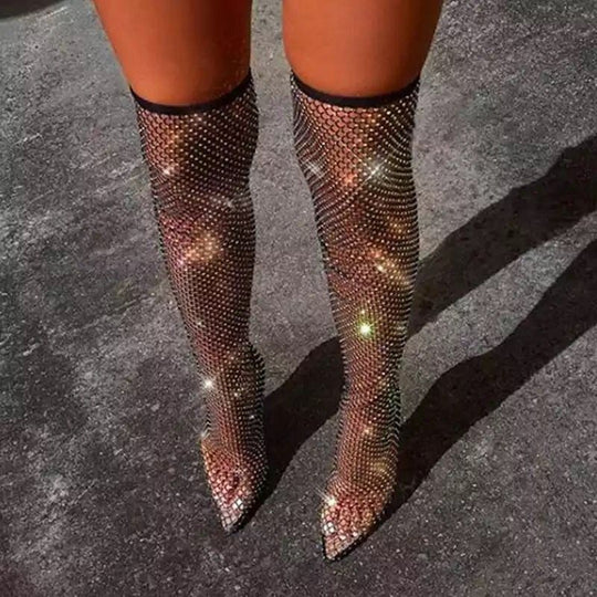 Damen Glitzernde Netz-Stiefeletten mit spitzem Schuhdesign EB