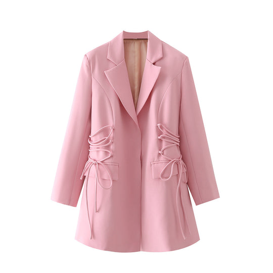 Damen modischer Blazer mit raffinierten Schnüroptiken und praktischen Taschen EB
