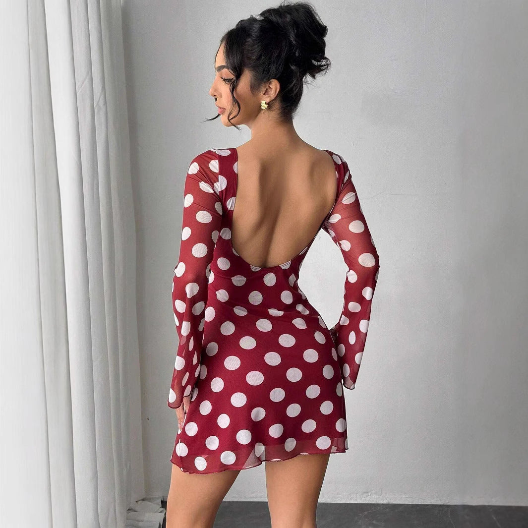 Damen luftiges Minikleid mit aufregendem Rückenausschnitt und modernen Punkten EB