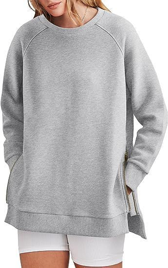 Damen lässiger Sweatshirt mit Seitentaschen und Reißverschluss EB