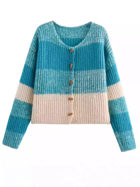 Damen Strickjacke mit elastischem Rippdesign und Holzknöpfen EB