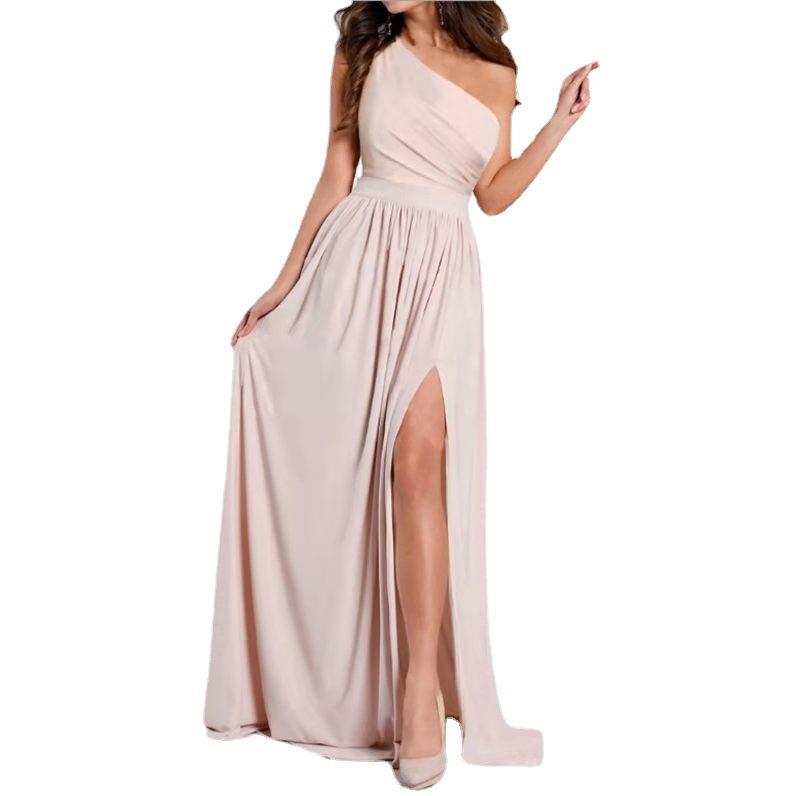 Damen Maxikleid mit asymmetrischem Träger und verführerischem Schlitz EB