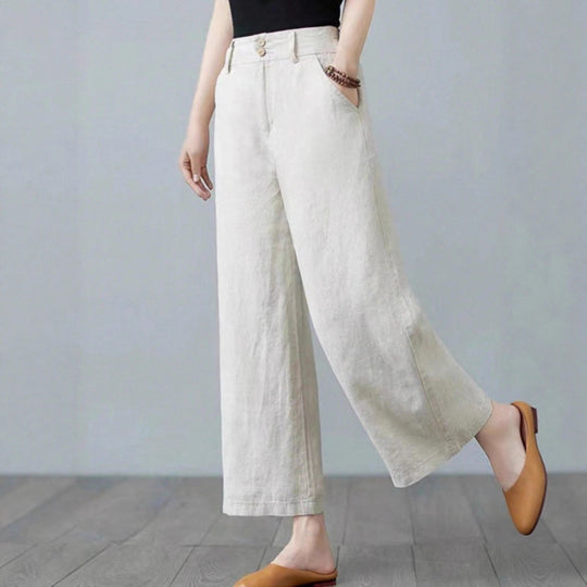 Damen Weite Leinenhose mit elastischem Bund und praktischen Seitentaschen EB