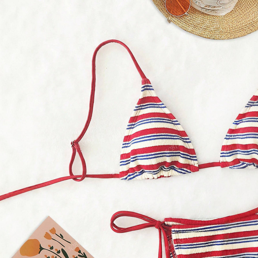 Damen Triangel-Bikini-Set mit verspieltem Design und regulierbaren Trägern EB