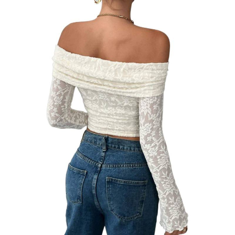 Damen Elegantes Off-Shoulder Oberteil mit Rüschendetails EB