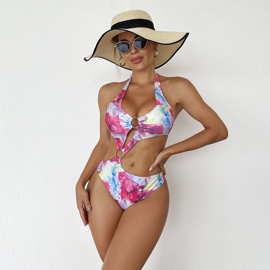 Damen Modischer Cut-Out Badeanzug mit Ringen EB