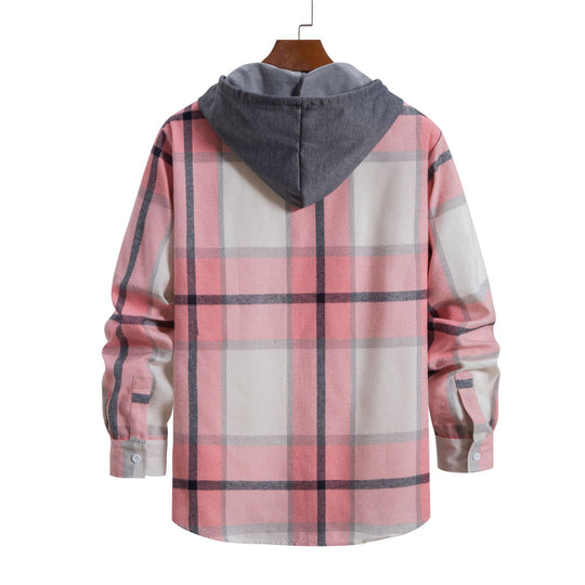 Herren Langarm-Hemdjacke mit Kapuze und modernem Karomuster EB