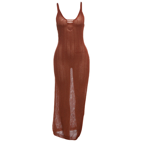 Damen Strick-Maxikleid mit raffiniertem Schnitt und tiefem Rückenausschnitt EB
