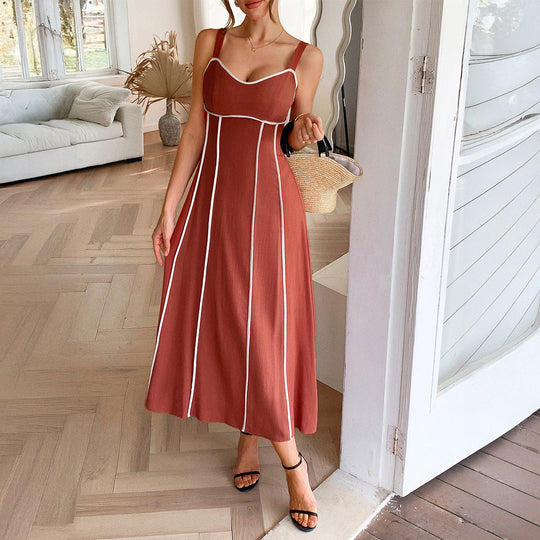 Damen Maxikleid mit dekorativen Kontrastnähten und konturiertem Schnitt EB
