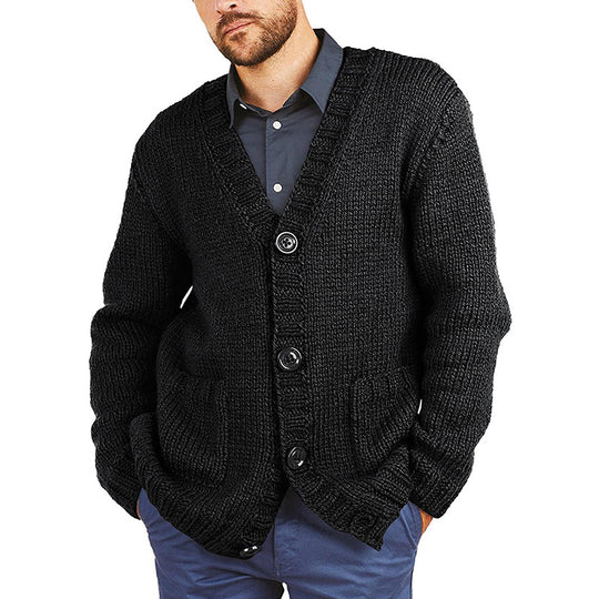 Herren lässige Strickjacke mit tiefem V-Ausschnitt und großzügigen Taschen EB