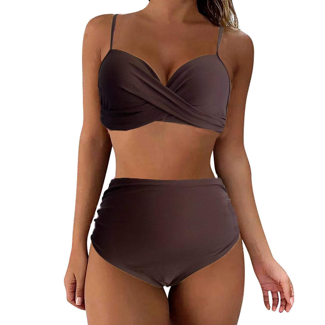 Damen Hochtailliertes Bikini-Set mit floralem Oberteil und gerafftem Höschen EB