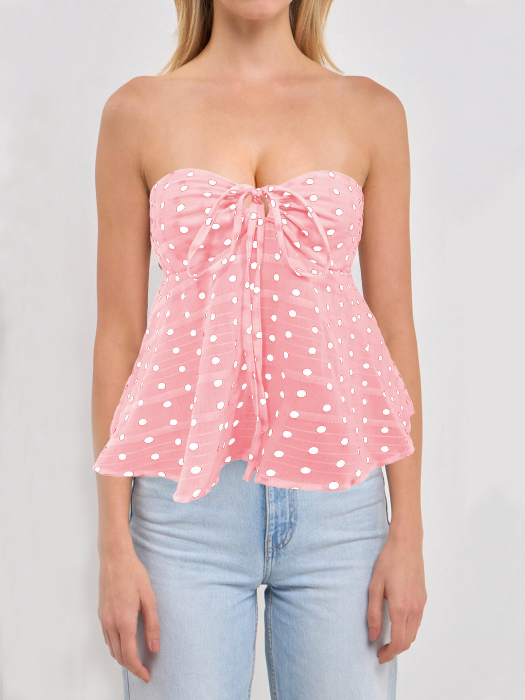 Damen Bandeau-Bluse mit floralem Design und Raffung EB