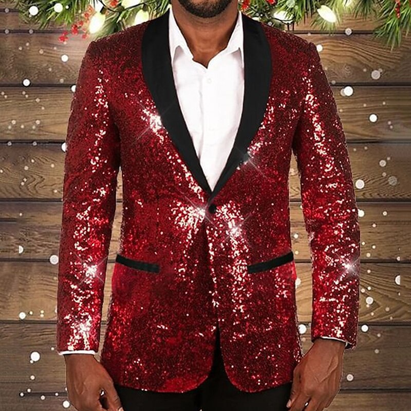 Herren glitzernder Pailletten Blazer mit schwarzem Revers EB