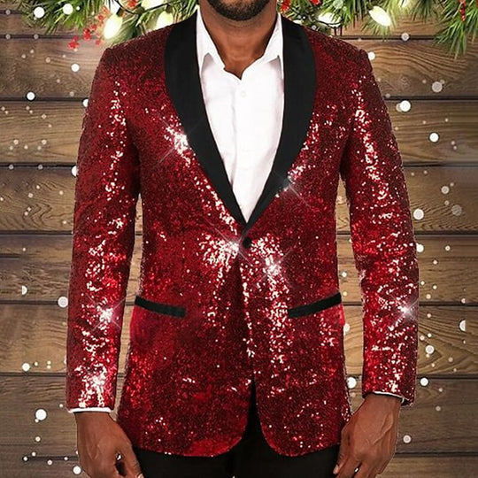Herren glitzernder Pailletten Blazer mit schwarzem Revers EB