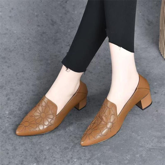 Damen Elegante und modische Slingback-Pumps mit Blumendesign und Blockabsatz EB