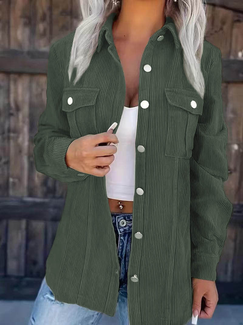 Damen Casual Hemdjacke mit strukturiertem Design und funktionalen Taschen EB