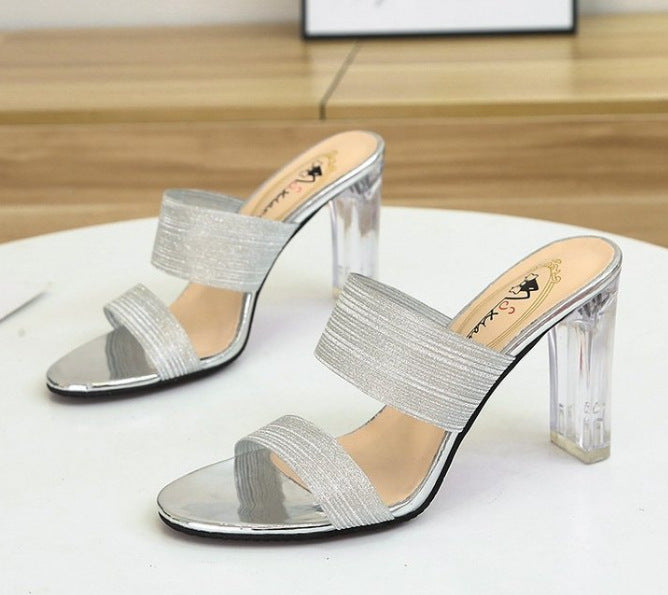 Damen elegante transparente Mules mit Blockabsatz EB