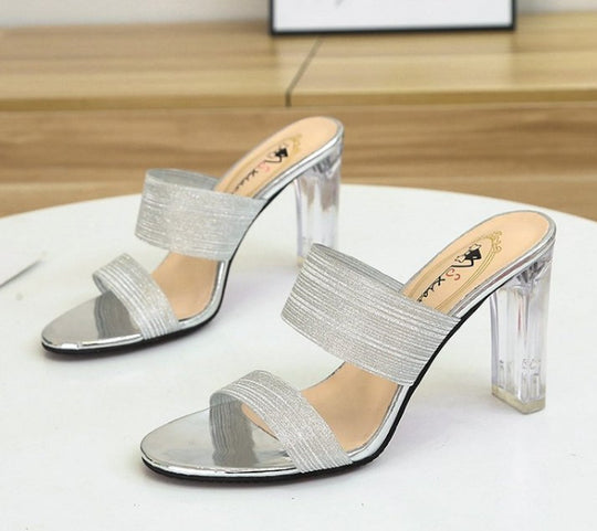 Damen elegante transparente Mules mit Blockabsatz EB